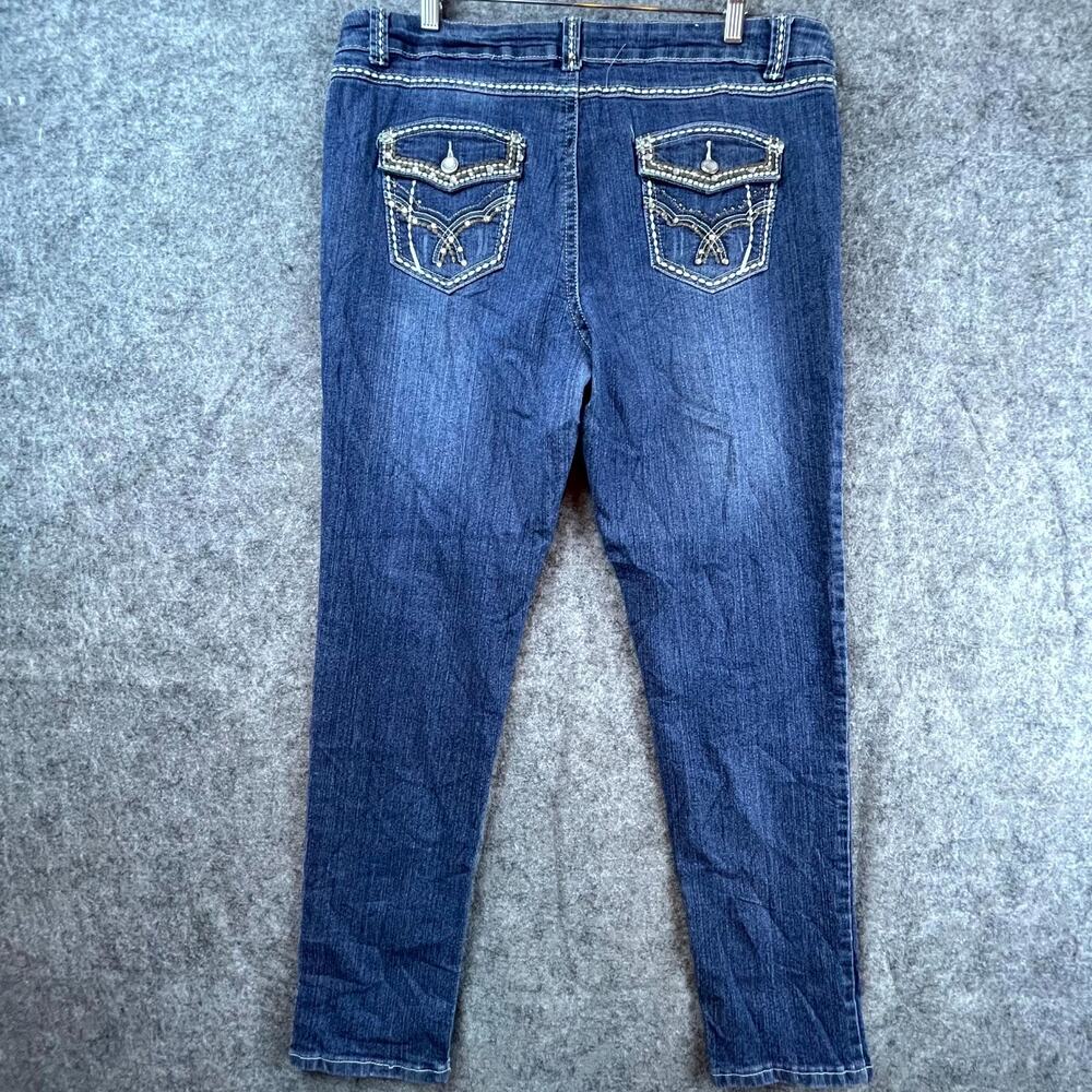 Artisan Jeans Womens 18 Blue Denim Stretch Flap Pocket Embellished Studded Y2K